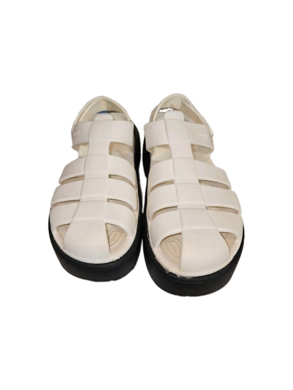 crocs stomp fisherman sandal Platform Women's 9 White With Black Soles
